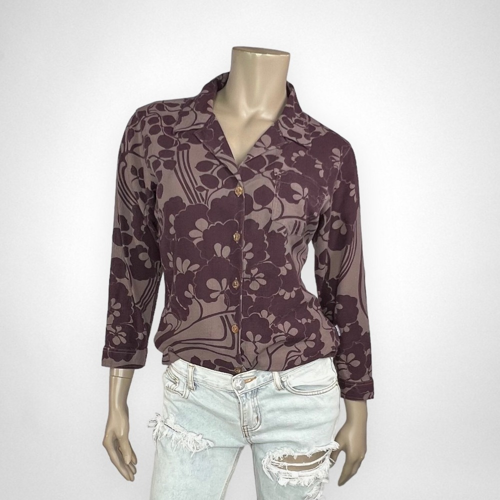 PATAGONIA Floral‎ 3/4 Sleeves Button Down Top 8 Casual Organic Cotton